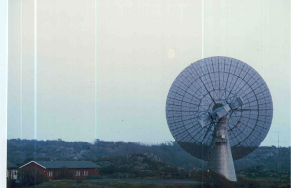 Moon and 25.6 m dish at OSO